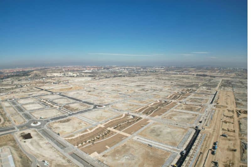 Foto aérea de la primera etapa de urbanización de Los Berrocales en abril de 2024 (fuente: Junta de Compensación de Los Berrocales).