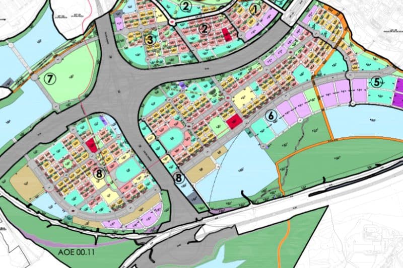 Detalle de plano parcelario de Valdecarros que muestra la ordenación de la Gran Vía del Sureste en el sector (fuente: Junta de Compensación de Valdecarros)