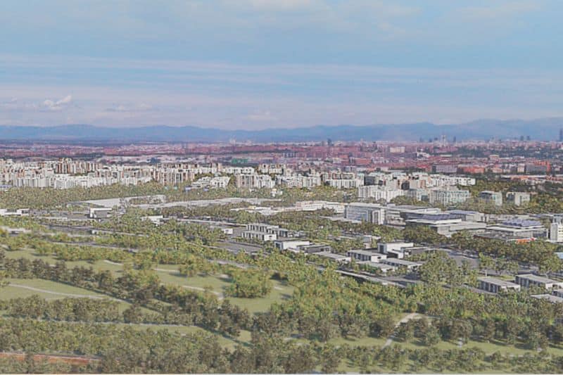 Detalle de render con el aspecto hipotético de la Gran Vía del Sureste a su paso por Valdecarros (fuente: Junta de Compensación de Valdecarros)